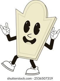 simple tombstone dancing halloween mascot illustration with funny pose and expression