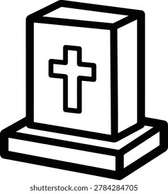Simple tombstone illustration in black and white outline style. Perfect for Halloween coloring books, spooky cemetery decorations, printable graphics, and horror themes.