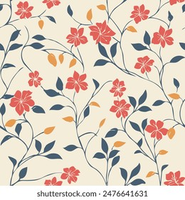 simple tonal floral pattern vector in color of red yellow and blue