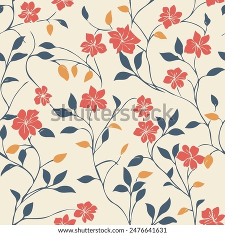 simple tonal floral pattern vector in color of red yellow and blue