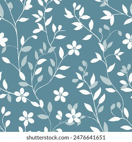 simple tonal peacock blue floral pattern vector