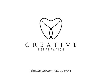 simple tooth dental shape logo with line art design style concept