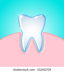 Simple tooth in gum illustration on turquoise background