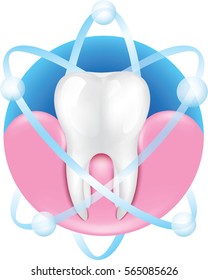 Simple tooth in gum illustration on turquoise background