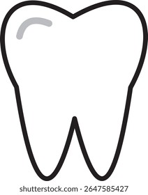 Simple tooth icon illustration with a thick black outline and a decayed or cavity area on the upper left side, minimalistic and modern style, clean white background.