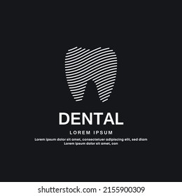 simple tooth symbol line art logo vector icon silhouette on a dark background. dental care Clinic concept Logotype vector template suitable for organization, company, or community. EPS 10