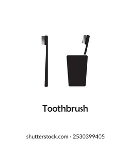 Simple toothbrush icon vector isolated on white background in silhouette style. Bathroom accessories. Icon for web design, tag, label.