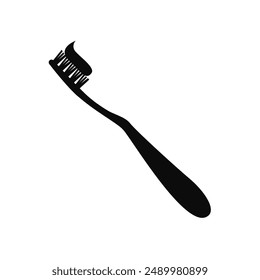 Simple toothbrush with paste icon illustration of plastic toothbrush vector icon.