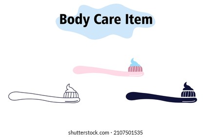 Un simple cepillo de dientes con pasta de dientes en las cerdas. Atención oral y dental. Autocuidado. En color, sólido y lineal. Ilustración vectorial.