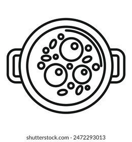 Simple top view illustration of a chef cooking meatballs in a frying pan