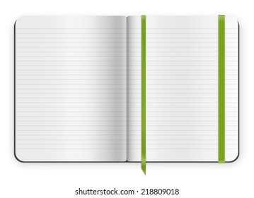 Simple top view opened copybook template with bookmark. Vector illustration.