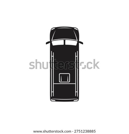 A simple, top-down illustration of a black minivan, showcasing its shape and design.