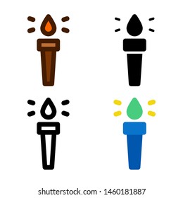 simple torch icon in four style glyph, line, flat and filled line