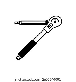 Uma chave torque simples em um desenho de arte de linha minimalista. Um ícone de contorno de uma ferramenta de precisão para trabalhos mecânicos e automotivos.