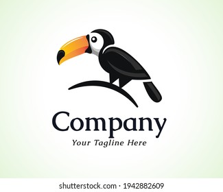 simple toucan bird perch illustration logo symbol inspiration