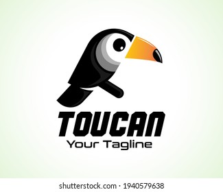 simple toucan bird sit at branch illustration logo icon symbol design inspiration