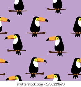 Sencillo patrón de toucana. Fondo de la laguna, hermosos pájaros tocanes. La impresión es adecuada para textiles, papel pintado y embalajes.