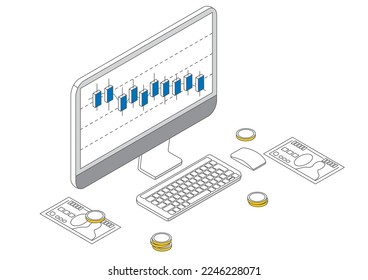 It is a simple touch isometric illustration of stock prices falling and money running out.