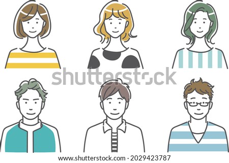Simple touch person face icon set