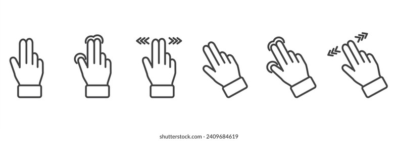 Simple touch screen icon set. Stroke vector illustration on a transparent background. Modern outline style icons collection.