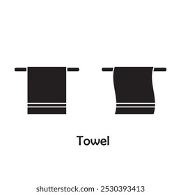 Simple towel icon vector isolated on white background in silhouette style. Bathroom accessories. Icon for web design, tag, label.