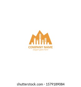 Simple town below mountain real estate logo