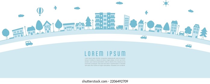 Simple townscape decoration; vector illustration. scenery around an apartment building