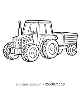 Ilustração simples do vetor do trator no fundo branco. Design de ícone de trator de linha
