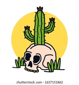 simple traditional cactus and skull tattoo designs, for clothes, emblems, stickers, posters, and more
