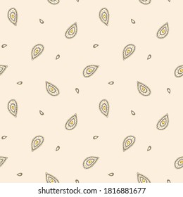 Simple traditional ethnic boho seamless pattern with paisley. Vector illustration in hand drawn doodle stile
