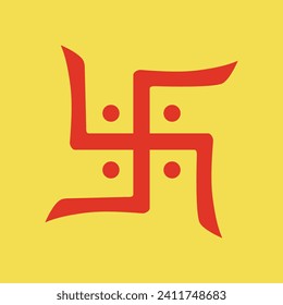 Simple traditional Indian swastika pattern on a yellow isolated background. Vector, illustration.