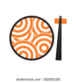 Simple traditional japanese noodle ramen and chopstick logo template design in black and orange