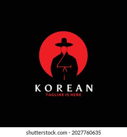 Simple Traditional Korean Dress Hat Logo Design Isolated on Red Sun Background