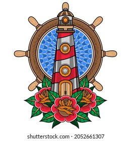 simple traditional lighthouse tattoo, vector EPS 10