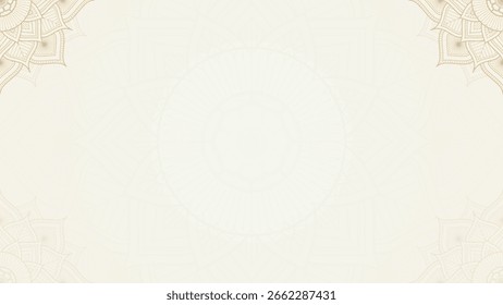Simple tradicional Mandala Horizontal ilustración de fondo con sutiles tonos marrón dorado y beige suave  