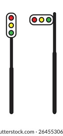 Ícones simples de semáforo, desenhos verticais e horizontais, estilo minimalista limpo, ilustração de vetor moderna, isolado no fundo branco, para Web e design de aplicativo, gráficos claros e concisos.