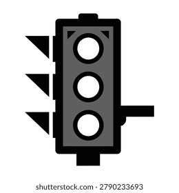 A simple traffic light with three circular lights on a white background