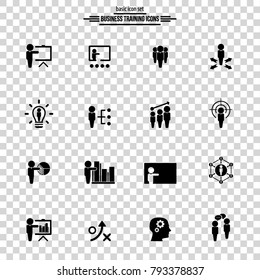 Simple training icon set. Universal training icons to use for web and mobile UI, basic UI training elements