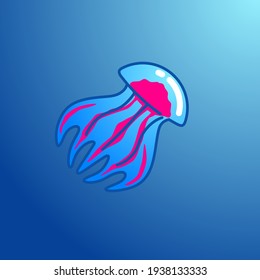  simple transparent jellyfish in the deep blue sea. vector illustration.
