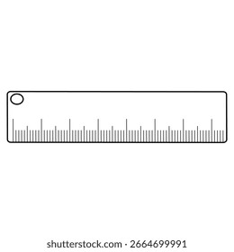 Régua transparente simples com medidas métricas sobre fundo branco.