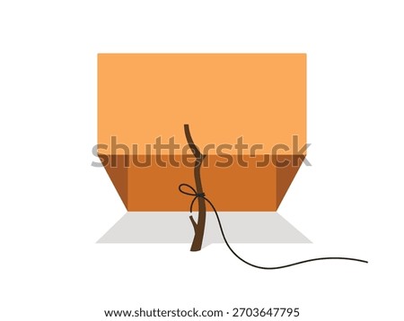 Simple trap box with stick and rope, animal trap