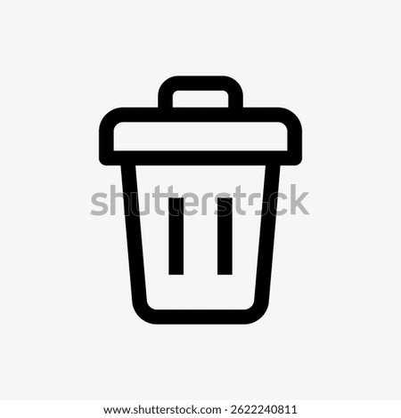 Simple trash can icon. Black and white trash can symbol. Minimalist trash  design. Trash can with lid illustration. Vector can graphic. User interface icon vector.