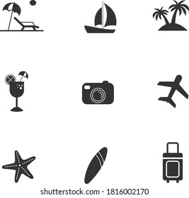 Simple travel icons set. Universal travel icons to use for web and mobile UI, set of basic UI travel elements.