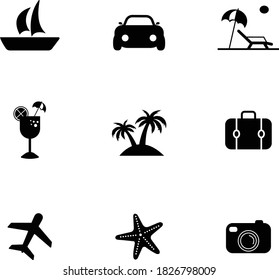 Simple travel icons set. Universal travel icons to use for web and mobile UI, set of basic UI travel elements.