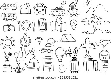 Simple travel line drawing illustration material vector
