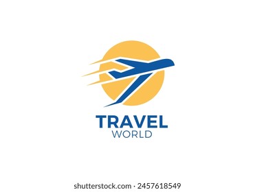simple travel logo. airplane with globe icon vector design