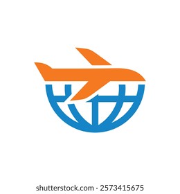 Simple travel logo. airplane with globe icon vector design