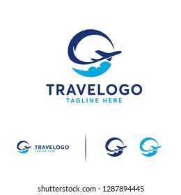 Simple Travel logo designs vector, Circle Travel Plane logo designs Template