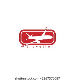 Simple travel logo vector design with red and white airplane image icons