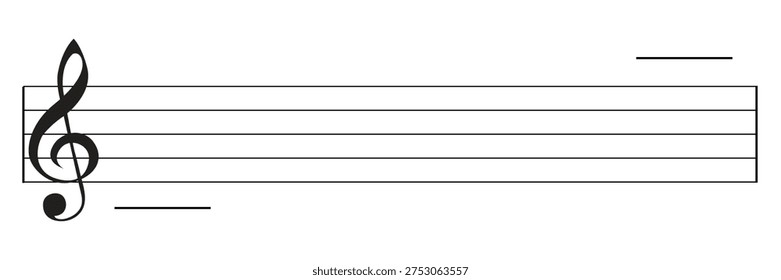 Simple Treble clef on lonely plain stave isolated on white